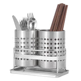 Stainless Steel Double-Tube Cutlery Basket With Storage Rack for Household Kitchen-Silver V1161-109395