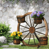 Gardeon Garden Decor Plant Stand Outdoor Ornament Wooden Wagon Wheel 80cm GD-WHEEL-SH2264-AB