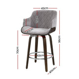 Artiss Bar Stools Set of 3 Kitchen Wooden Bar Stool Dining Chair Swivel Velvet BA-TW-8908-GYX3