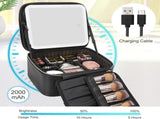 Portable LED Makeup Case with Mirror Rechargeable 3-Color Light, 6 Adjustable Dividers, Brush Roll V1107-CS-LEDHZXH