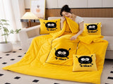 Yellow Padded and Thickened Elf 2-in-1 Foldable Car Pillow Blanket - Cozy 40x40cm Pillow, Unfolds to V888-ELOSUNG33402