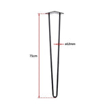 Set of 4 Industrial Retro Hairpin Table Legs 12mm Steel Bench Desk - 71cm Black V63-835001