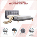 Double Linen Fabric Deluxe Bed Frame Grey V63-819153