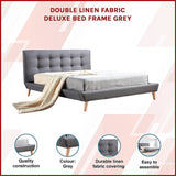 Double Linen Fabric Deluxe Bed Frame Grey V63-819153