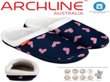 ARCHLINE Orthotic Slippers Slip On Scuffs Pain Relief Moccasins - Navy with Hearts - EUR 38 V563-AS302-38