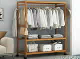 169cm Mildrew-proof Bamboo Clothes Shelves Stand On Wheels Coat Shoes Bags Rack V767-X8JJZ-G1