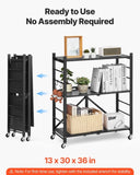 VEVOR 3-Tier Foldable Storage Shelf with Wheels 76 x 33 x 91 cm Metal Shelving V952-YDKZDHJHS3C1P6WN0001V0