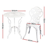 Gardeon 3PC Outdoor Setting Bistro Set Chairs Table Cast Aluminum Patio Furniture Rose White GB-CALU-3PC-XG1015-WH