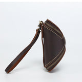 2pcs Retro Genuine Leather Key Pouch - 12.5cm x 5cm - Dual Zipper, Wrist Strap, Belt V888-ELOSUNG56072-2