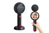 Mini Handheld Fan with LED Light Makeup Mirror Rechargeable Portable Fan Black V1263-JX-7309-1
