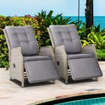 Gardeon 2PC Recliner Chairs Sun lounge Wicker Lounger Outdoor Furniture Adjustable Grey ODF-RCL-RW-FT-GEX2