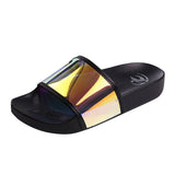 High Fashion Neon Shiny Women Shoes Rainbow Slippers Bling Colorful Spangle Fancy Flip Flops Black V1370-AZ4-22357
