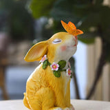 Solar Garden Rabbits with Butterflies Solar Charging Hand Painted Synthetic Resin Solar V1294-YM0717-3111220225611