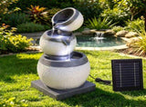 Gardeon Solar Fountain 3 Levels Cascading Bowl Water Feature 52cm Grey FOUNT-CARVED-BOWL-3LVL