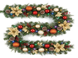 Christabelle 2.74m Timeless Elegance Christmas Garland Pre Lit Multi Function LED Gold Red Baub 112_SENTE274