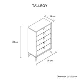 Tallboy with 5 Storage Drawers MDF Combination of Champagne and Black Colour V43-TBY-MAXL