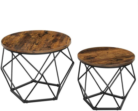 Set of 2 Side Tables Robust Steel Frame Rustic Brown and Black V178-11796