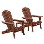 Gardeon 3PC Adirondack Outdoor Table and Chairs Wooden Foldable Beach Chair Brown FF-BEACH-SET-3PC-NTLBR