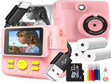 Pink ABS-681 Portable Kids Mini Digital Polaroid with 32GB Card, 3 Rolls Printing Paper & 6 Color V888-ELOSUNG39858