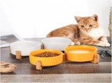 Ceramic Raised Pet Bowls for Dogs and Cats, Spill-Proof Double Food and Water Bowl with Bamboo V1237-ZY-924-354