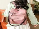 Pink Chic Women's PU Leather Convertible Backpack - Anti-Theft Design, Multi-Pocket Shoulder Bag V888-ELOSUNG32731