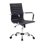 Artiss Office Chair Conference Chairs PU Leather Mid Back Black OCHAIR-H-8147-BK