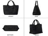 Woven Tote Bag for Women Soft Leather Handbag with Pocket V1263-JX-3497