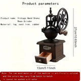 Vintage Solid Wood Manual Coffee Grinder Cast Iron Carved, Adjustable Grind, Pull-Out Drawer, No V1385-SYKFJ-WD-001