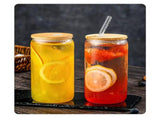 Drinking Glass Cups Set Reusable Straw Can Shaped Transparent Glass Coffee Cups with Lid for Home V1294-YM0901-3118240153511