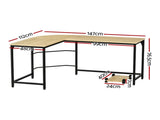 Artiss Computer Desk L-Shape CPU Stand Oak 147CM MET-DESK-L-003-OAK