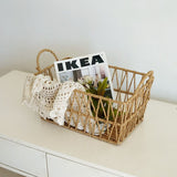Handwoven paper rope storage basket with a rectangular design and two handles perfect for V1265-AU-042-XIAO