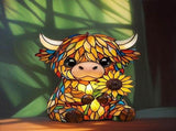 Sunflower Highland Cow Lamp, Stained Glass Table Lamp, Cute Highland Cow Night Light, Rustic V1192-AZ-W-33889