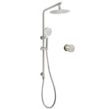 Brushed Nickel Dual Shower Set Sliding Rail Arm 8" Round Head Handheld 1/4 Turn Mixer Valve V1233-S4902BNHR002M4CNKSR108NKC1292BN