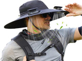 Wide Brim Solar Fan Hat Outdoor 2 Solar Fan Sun Bucket Hat for Men Women Fishing Hat with Removable V1259-DP01-A-3257