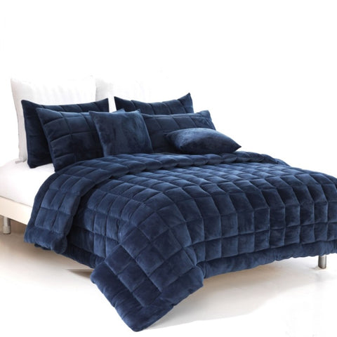 Alastairs Augusta Faux Mink Quilt / Comforter Set Navy Super King V442-MFL-QUILT-AUGUSTAMINK-NAVY-SK