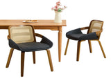 Set of 2 Rattan Back Dining Chairs, Black Faux Leather V1127-AU-DC02-BLK