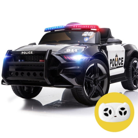 ROVO KIDS Ride-On Car Mustang Children Police Patrol Electric Toy w/ Remote Control Black/White V219-TOYROTRVCK1B