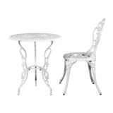 Gardeon 3PC Outdoor Setting Bistro Set Chairs Table Cast Aluminum Patio Furniture Rose White GB-CALU-3PC-XG1015-WH