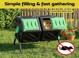 Gardeon Compost Bin Dual-Chamber 130L Composter Tumbler Rotating Garden Recycle Food Waste CBIN-DUAL-GNBK