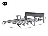 Artiss Bed Frame King Single LED Metal Trundle Daybed with Charging Station TURN MBED-D-TURN-KS-BK-ABC