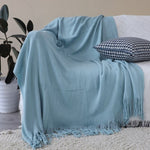 SOGA 2X Sky Blue Acrylic Knitted Throw Blanket Solid Fringed Warm Cozy Woven Cover Couch Bed Sofa BLANKET914X2