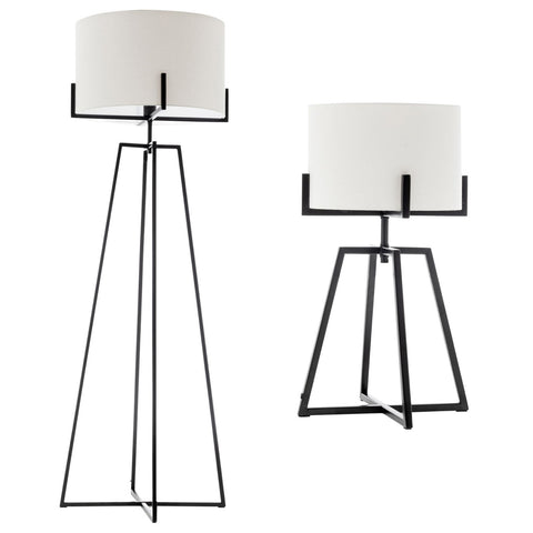 Modern Dimmable Floor Lamp + Table Desk Lamp w/ Linen Shade Scandi - Matte Black V563-75181_75182