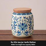 Ru Kiln tea jar, blue-and-white ceramic canister, airtight tea storage, floral tea container, V1102-122-23629-CYN-1