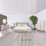 Queen 5 Pcs Bedroom Suite Fabric Upholstery MDF Combination of Champagne and Black Colour V43-BDS-MAXL-5PC