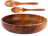 Acacia Wood Salad Bowl Set, Large Wooden Salad Bowl with Serving Utensils, 9.33" Bowl, 10.23" Spoon V1369-AZ3-W-08760
