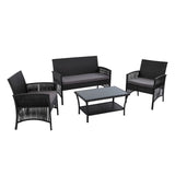 Gardeon 4PCS Outdoor Sofa Set Wicker Harp Chair Table Garden Furniture Black ODF-RATTAN-HARP-BK-AB