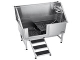 Stainless Steel Dog Washing Station, 127 cm Pet Grooming Tub w/ Stairs, PE Water Filter Board, V952-BXGCWYG50CSLNZPKYV0