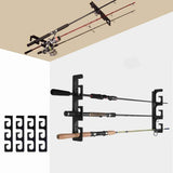 6-Rod Wall Mount Fishing Rod Holder Horizontal Black Fishing Rod Storage Rack V1308-DSZKI-659