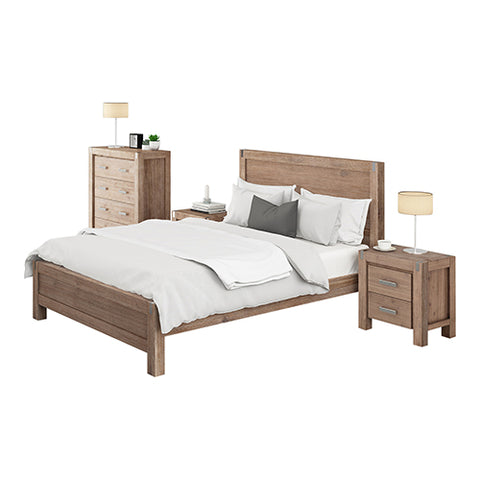 4 Pieces Bedroom Suite in Solid Wood Veneered Acacia Construction Timber Slat Double Size Oak Colour V43-BDS-NOW-4PC-TBY-DOK