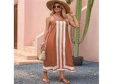 Women Bohemian Floral Dress Summer Casual Color Block Overall Dress Coverups Light Blue S V1369-AZ3-W-11498